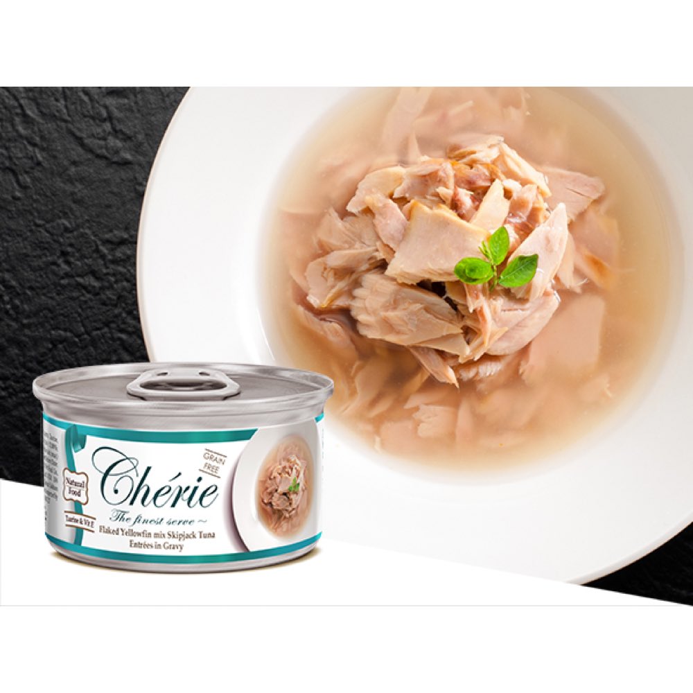 Cherie Flaked Yellowfin Mix Skipjack Tuna Entr??es In Gravy Canned Cat Food 80g