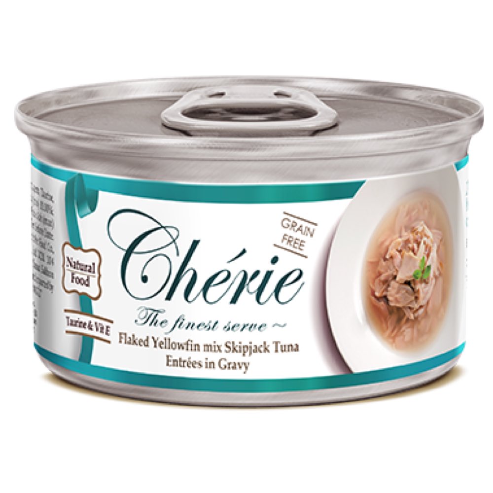 Cherie Flaked Yellowfin Mix Skipjack Tuna Entr??es In Gravy Canned Cat Food 80g