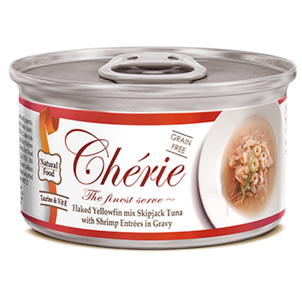 Cherie Flaked Yellowfin Mix Skipjack Tuna With Shrimp Entr??es In Gravy Canned Cat Food 80g