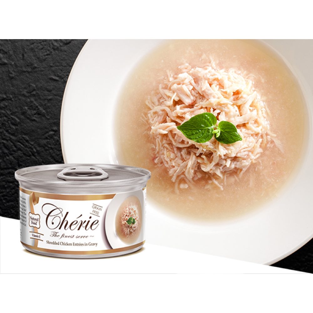 Cherie Shredded Chicken Entr??es In Gravy Canned Cat Food 80g