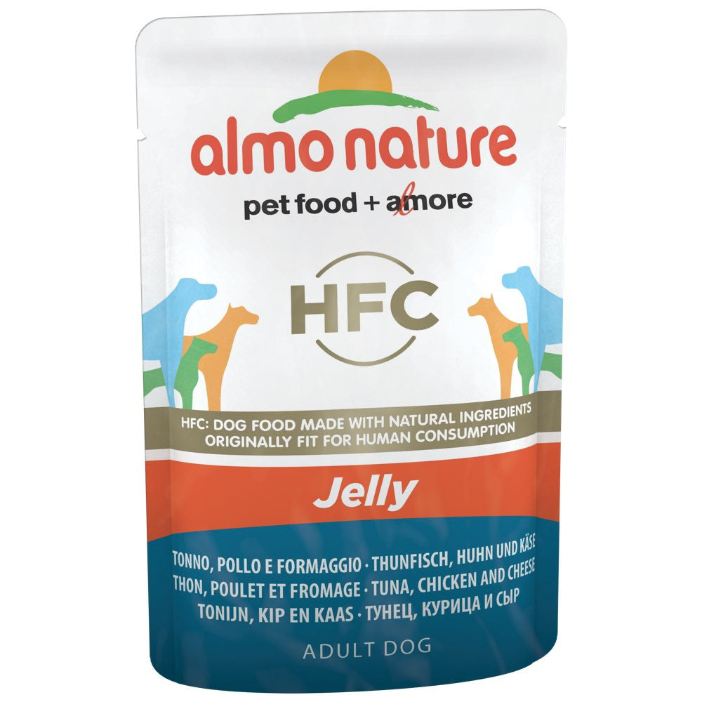 "Almo Nature Classic Tuna, Chicken & Cheese In Jelly Pouch Dog Food 70g"