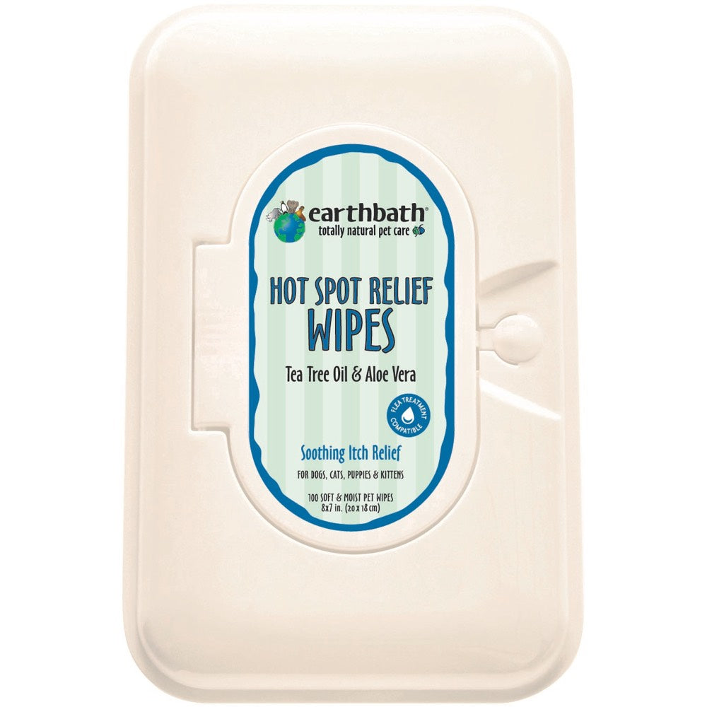 Earthbath Hot Spot Relief Wipes (Tea Tree Oil & Aloe Vera) For Pets 100pc